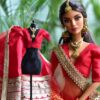 Red and gold bridal lehenga for Barbie doll