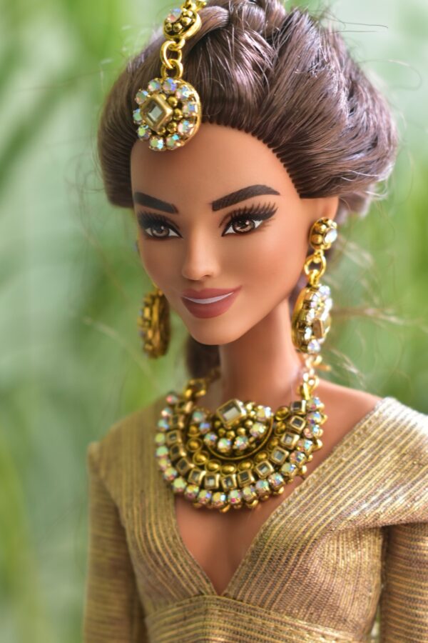 Pink and gold embroidered bridal lehenga for Barbie doll