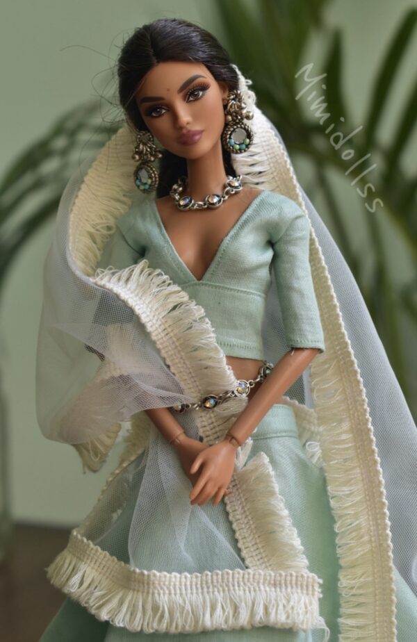 Mint green Navratri lehenga for Barbie doll