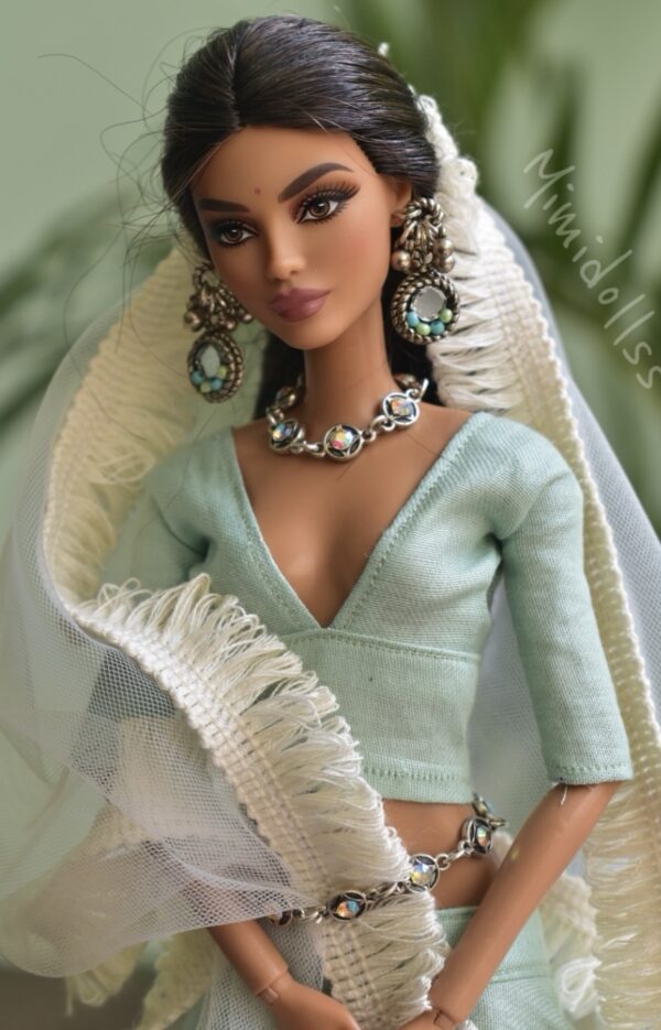 Mint green Navratri lehenga for Barbie doll