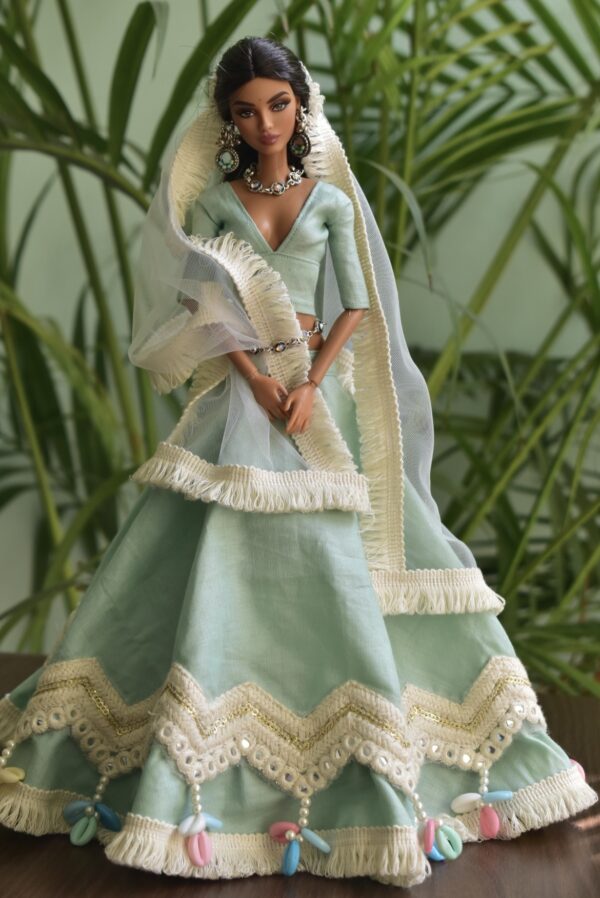 Mint green Navratri lehenga for Barbie doll