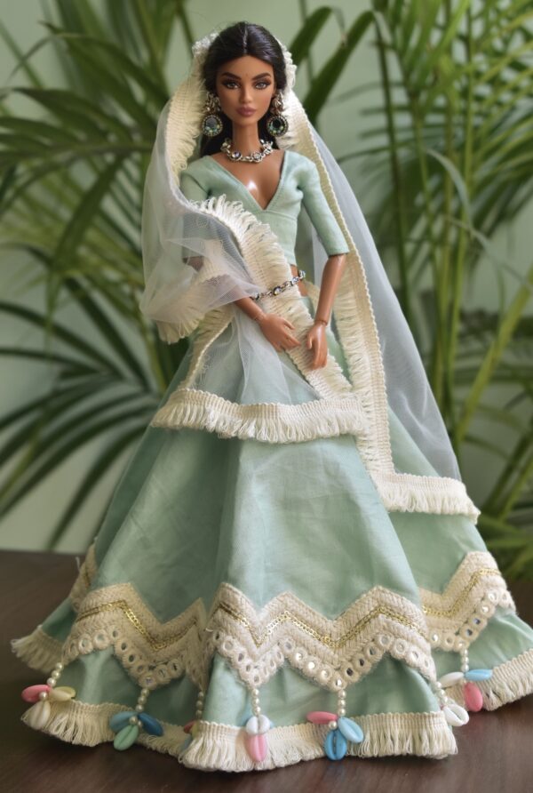 Mint green Navratri lehenga for Barbie doll