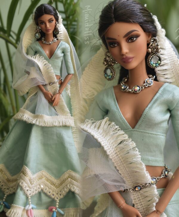 Mint green Navratri lehenga for Barbie doll