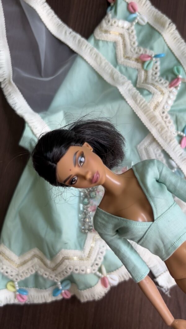 Mint green Navratri lehenga for Barbie doll