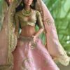 Pink and gold embroidered bridal lehenga for Barbie doll