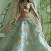 Green and gold embroidered bridal lehenga for Barbie doll