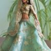 Green and gold embroidered bridal lehenga for Barbie doll