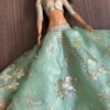 Green and gold embroidered bridal lehenga for Barbie doll