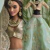 Green and gold embroidered bridal lehenga for Barbie doll