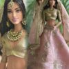 Pink and gold embroidered bridal lehenga for Barbie doll