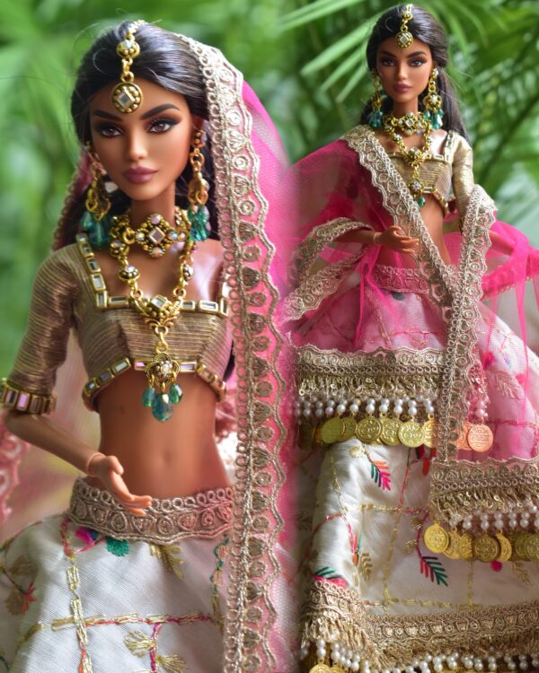 Heavily embellished Indian bridal lehenga for Barbie doll