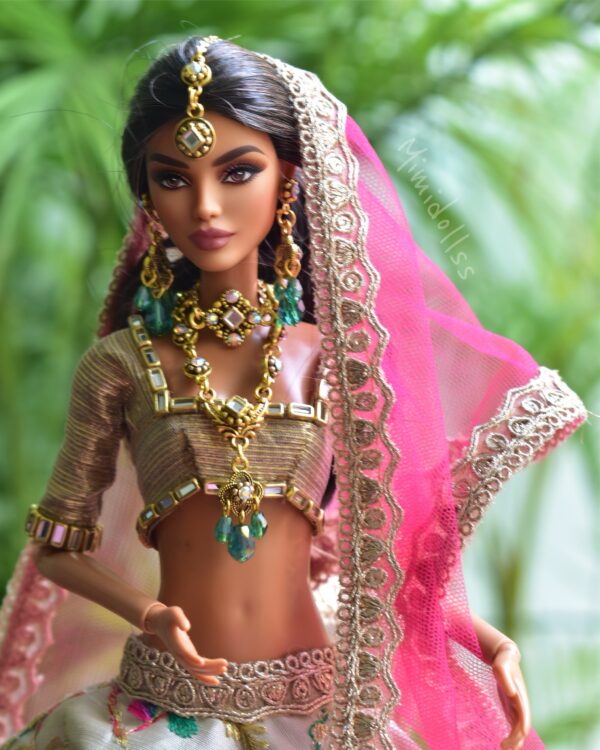 Heavily embellished Indian bridal lehenga for Barbie doll