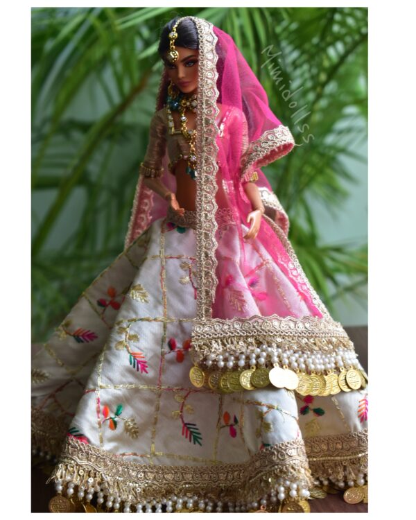 Heavily embellished Indian bridal lehenga for Barbie doll