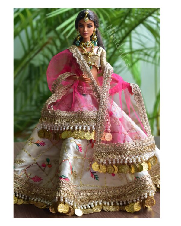 Heavily embellished Indian bridal lehenga for Barbie doll
