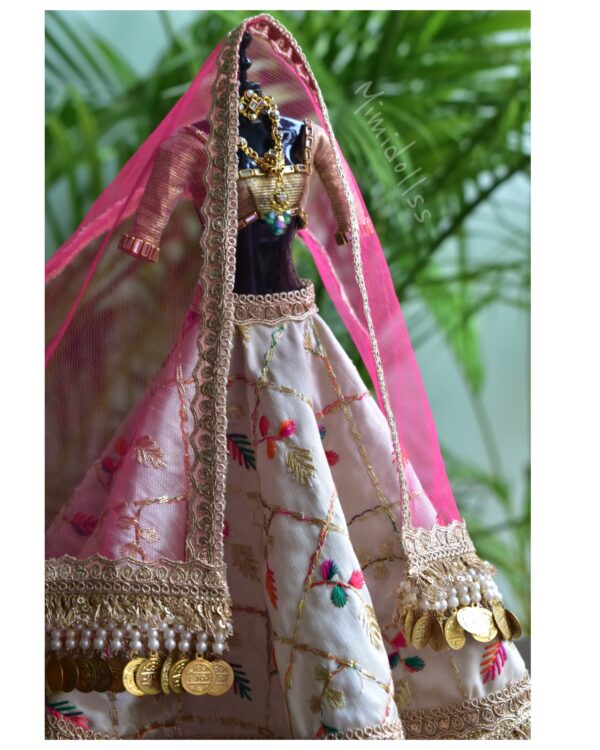 Heavily embellished Indian bridal lehenga for Barbie doll