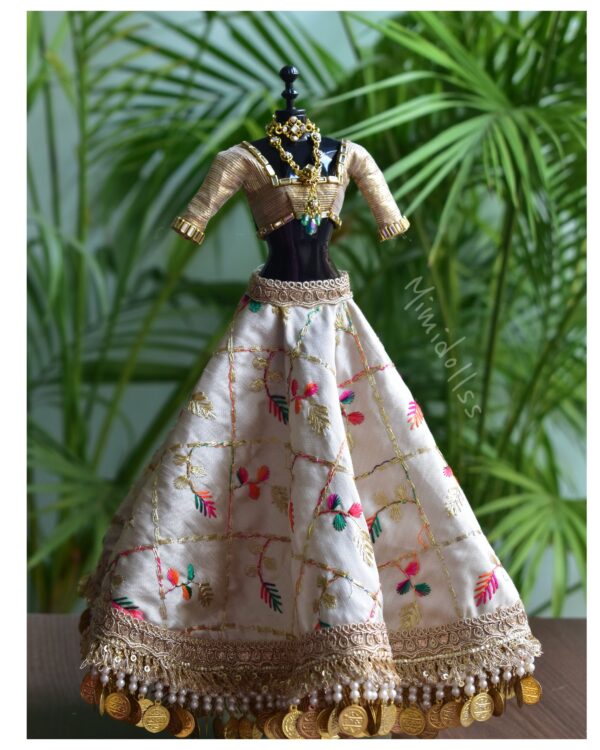 Heavily embellished Indian bridal lehenga for Barbie doll