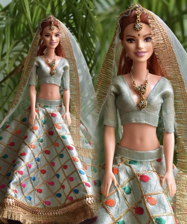 Mint green lehenga for Barbie doll