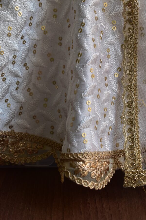 White and gold embroidered lehenga for Barbie doll