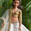 Embroidered white lehenga for curvy Barbie doll