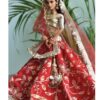 Red and gold bridal lehenga for Barbie doll