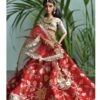 Red and gold bridal lehenga for Barbie doll