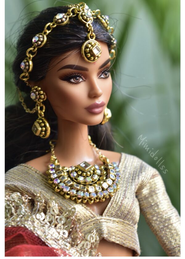 Red and gold bridal lehenga for Barbie doll