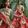 Red and gold bridal lehenga for Barbie doll