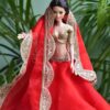 Red and gold lehenga for Barbie doll