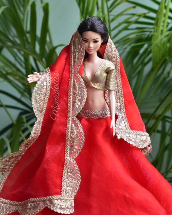 Red and gold lehenga for Barbie doll