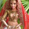 White and red Gujarati bridal lehenga for curvy Barbie doll