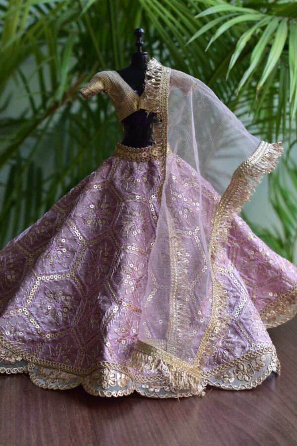 Lilac and gold embroidered lehenga for Barbie doll