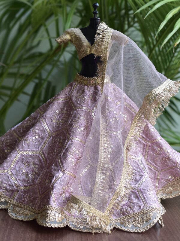 Lilac and gold embroidered lehenga for Barbie doll