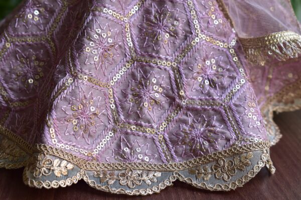 Lilac and gold embroidered lehenga for Barbie doll