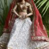 White and red Gujarati bridal lehenga for curvy Barbie doll