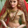 White and red Gujarati bridal lehenga for curvy Barbie doll