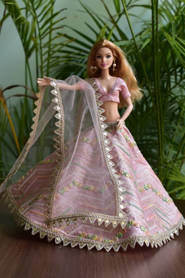 Pink embroidered lehenga for Barbie doll
