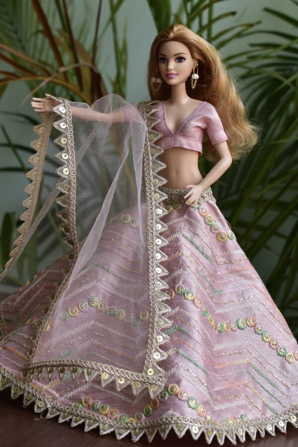 Pink embroidered lehenga for Barbie doll