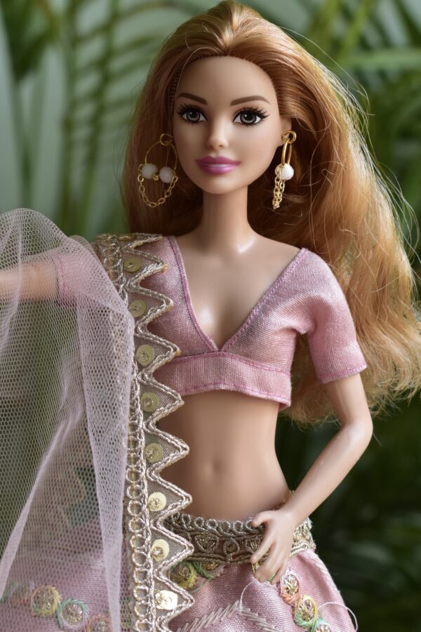 Pink embroidered lehenga for Barbie doll