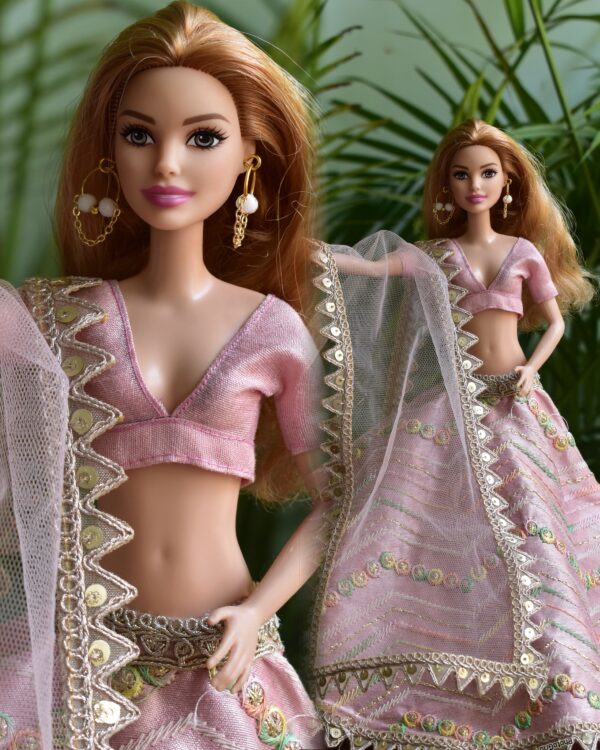 Pink embroidered lehenga for Barbie doll