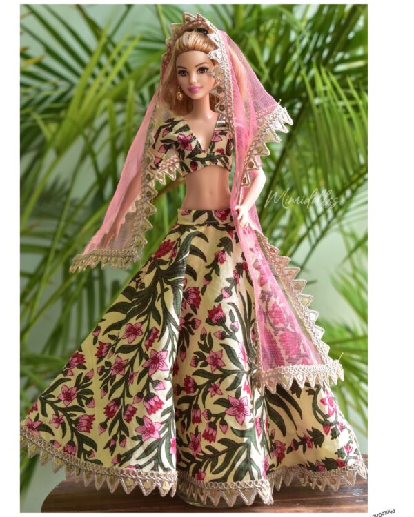 Floral printed lehenga for Barbie doll