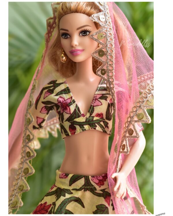 Floral printed lehenga for Barbie doll