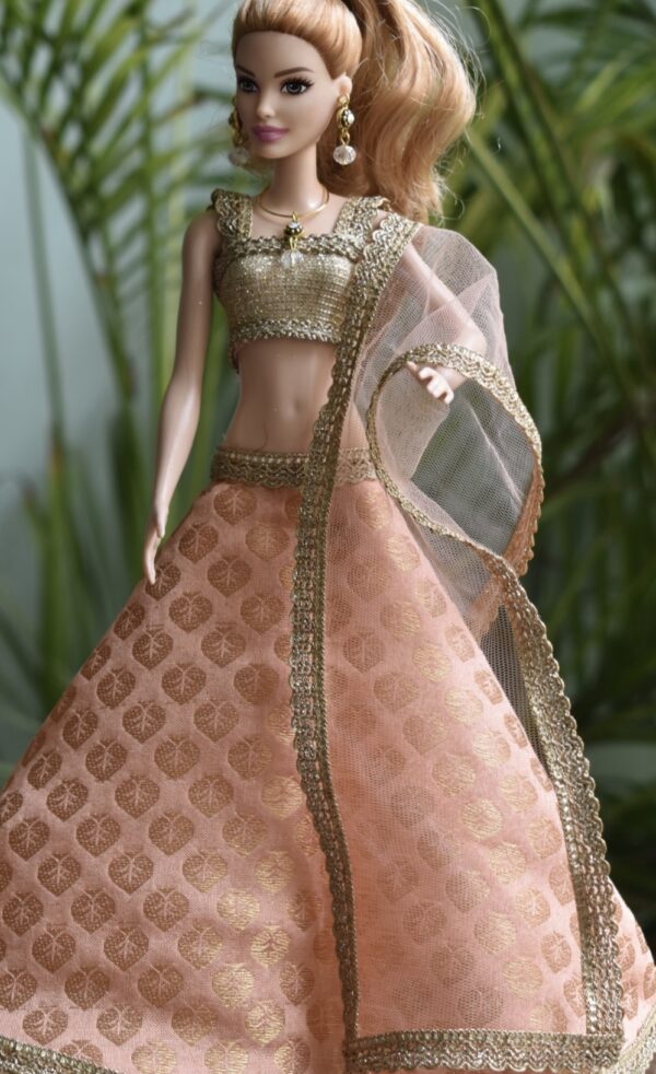 Pretty peach lehenga with accessories for Barbie doll