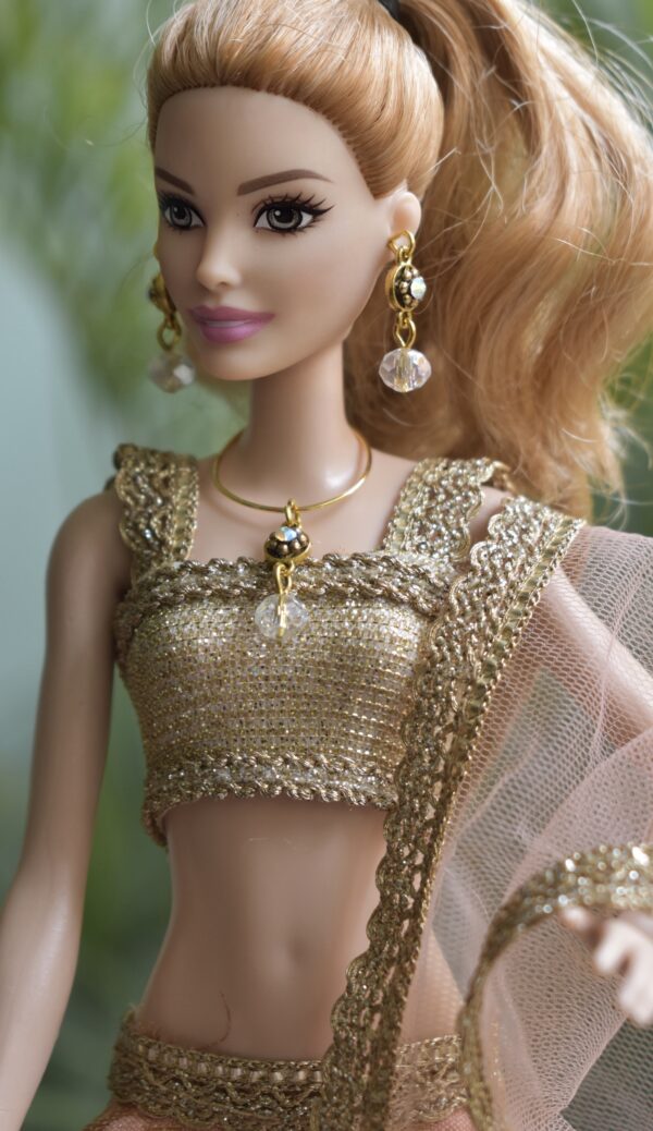 Pretty peach lehenga with accessories for Barbie doll