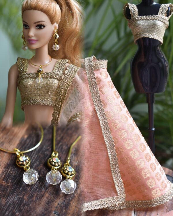 Pretty peach lehenga with accessories for Barbie doll