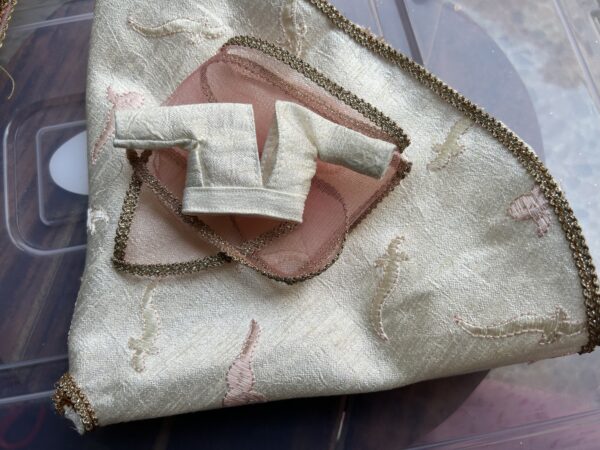 White and pink embroidered lehenga for doll