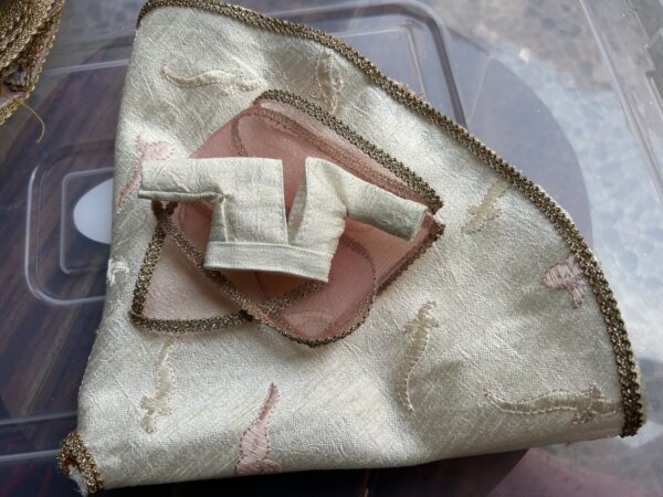 White and pink embroidered lehenga for doll