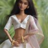 White and pink embroidered lehenga for doll