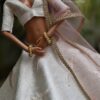 White and pink embroidered lehenga for doll