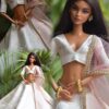 White and pink embroidered lehenga for doll