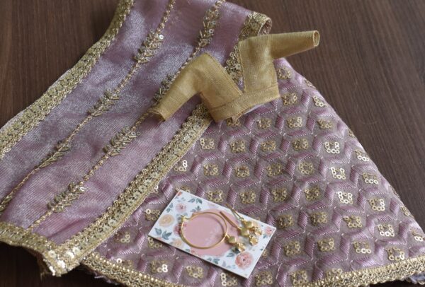 Embroidered lilac lehenga for doll